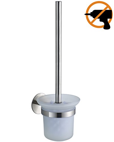 Wangel WC-Bürste und Halter WC-Bürstengarnitur ohne Bohren, Patentierter Kleber + Selbstklebender 3M-Kleber, Edelstahl und Glas, Gebürstetes Finish