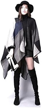 HiViolet Women's Stylish Ladies Elegant Wraps scarf scarves Tartan Plaid Knitted Winte Cape (Grey)