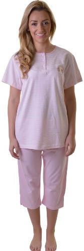 Gorgeous Short Sleeved Cotton PJ Pyjama Set with Cute Cupcake Motif, Pink, Small