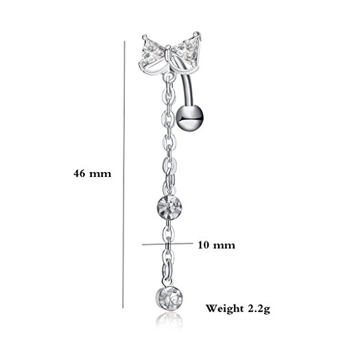 2 Stück Nabelpiercing Bauchnabel Ring baumeln Bowknot klar CZ Navel Bar Gold / Silber überzogen baumeln Körper Schmuck Piercing - 5