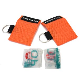 2x CPR Resuscitation Face Shield First Aid Rescue Mask Keychain Ring Key Ring Pouch (Orange)