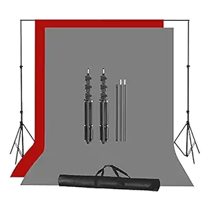 BoltoveRed and Grey Screen Backdrop with Stand, 8FT X 12FT Wide Green Screen Backdrop with 8.5 FT x 12 FT Wide Photo Backdrop Stand, Photo Backdrop Stand Kit Include Carry Bag