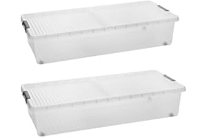 SUSTANIA Unterbett-Aufbewahrungsboxen 2er Set mit Rollen & geteiltem Deckel, Maße: 78x38x16 cm, Unterbettbox 32L, Unterbettkommode Made in EU