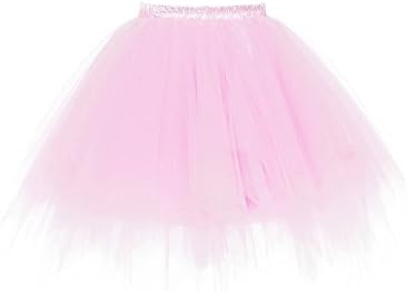 RuiyuhongE Women's 1950s Vintage Short Petticoat Ballet Bubble Tutu Skirt Retro Dress (Large/X-Large, Pink)