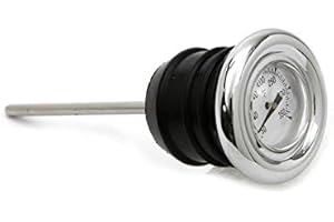 BILLET PROOF DESIGNS Chrome Shorty Style Oil Tank Dipstick w/Oil Temperature Gauge - White Gauge Face - Fits 1979-2003 Harley Sportster & 1984-1999 Harley Softail Big Twin EVO - Replaces HD Part# 62668-87T (40-0674)