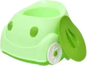 Car and Scooter Style Potty Toilet Trainer Seat/Chair with Removable Tray and Closing Lid and High Back Support for Toddler Boys Girls (Age 7 Months to 3 Years) (Green, BME)