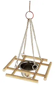 KSK Parrots Feeder, Seating Perch Stand Bird Feeder Bowl with Wooden Stand.