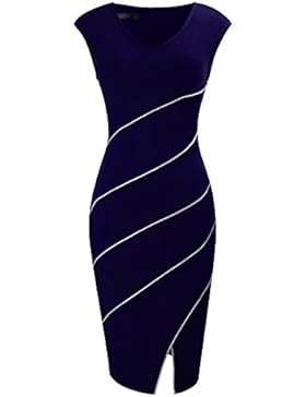 HOMEYEE Frauen Elegantes V-Ausschnitt Ärmelloses Twill Slim Knielänge Split Hem Prom kleid B365