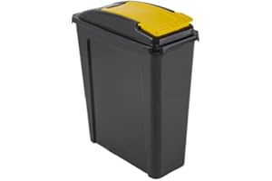 WHATMORE 25L Slimline Recycle Kitchen Waste Bin 25 Litre Plastic Storage Bin With Yellow Lid By HotDeals-UK