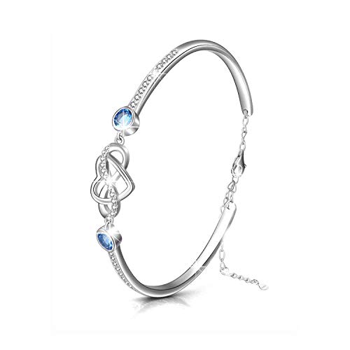 Women Bangle Bracelets 925 Sterling Silver Infinity Love Heart Adjustable Fine Jewellery Birthday Anniversary Wedding for Her