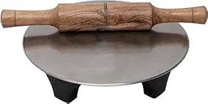 SAMEER SALES Wooden Rolling Pin and Steel Rolling Board Combo, Chakla Belan for Kitchen,Rolling Pin and Chakla ,Roti Roller and Roti Maker Board Steel ( Chakla ? 10 Inch , Belan ? 14 Inch )