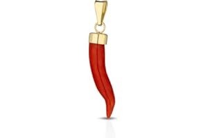 gioiellitaly Cornetto portafortuna in corallo rosso del Mediterraneo e argento 925 dorato ciondolo uomo donna corallo vero lunghezza 2,5 cm circa