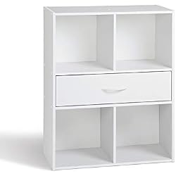 Alsapan Compo Meuble de Rangement 4 Casiers + 1 Tiroir Bibliothèque Etagères Cubes Blanc - 61,5 x 29,5 x 80 cm