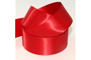 RIBBON WRITER Double Faced Satin Ribbon. 7mm, 10mm, 15mm & 25mm. 58 Colours. 1m Cut Length (25mm, Scarlet Red Col850)