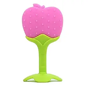 Toys Factory Fruit Shape Silicone Teether for Baby/Toddlers/Infants/Children - BPA Free/Natural/Organic/, Soft & Textured Teethers-Includes Hygienic Case. (Apple)
