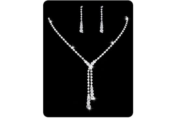 Wedity brud bröllop kristall halsband örhängen set silver brud choker halsband hänge smycken för kvinnor och flickor