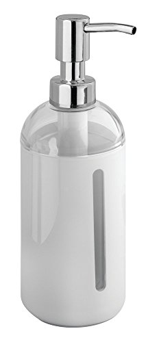 mDesign Seifenspender wiederbefüllbar – Pumpseifenspender mit Fenster und 414 ml Fassungsvermögen – weiß, durchsichtig, chromiert