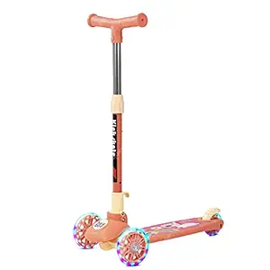 Funbee Phoenix Skate Scooter for Kids, 3 Wheel Kids Scooter with Foldable & Three Height Adjustable Handle, 3 Flashing LED PU Wheels | Kick Skating Scooter for Kids 3 to 6 Years Boys Girls (Pink)
