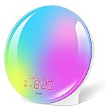 Sunrise Alarm Clock Wake Up Light,white Noise Light Alarm With Sunrise/sunset Simulation Dual Alarms, Snooze Function, 18 Colors Atmosphere Lamp, 15 Natural Sounds And Fm Radio