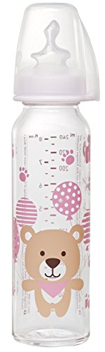 nip Standardflasche Glas mit Trinksauger Anatomisch Silikon, 0-6 Monate, Größe M, 250 ml, Girl