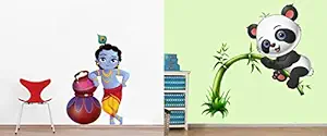 Ghar Kraft Set of 2 Self Adhesive Cute Bal Krishna Makhan Chor Wall Sticker and Cute Panda On Tree Wall Sticker for Puja Room Home Living Room Bedroom Kids Room