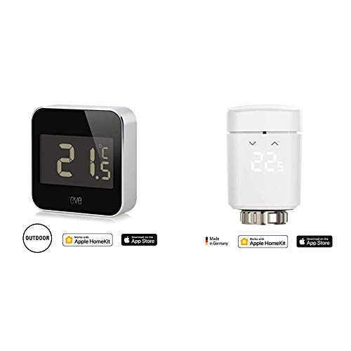 Eve Degree - Smarte Wetterstation zum Überwachen von Temperatur & Thermo - Smartes Heizkörperthermostat mit LED-Display, automatische Temperatursteuerung, Bluetooth