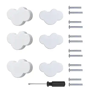 Cartoon Soft Rubber Cabinet Knobs for Kids, Cute Drawer Handle Pulls for DIY Closets Doors Dresser Bookcase, with Mounting Screws Screwdriver (White Cloud, 6 Pack)