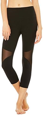 Qin&amp;X Women's Leggings Net Yarn Stitching Stretch Yoga Sport Pants Fitness Seven Points Tights,Black,S