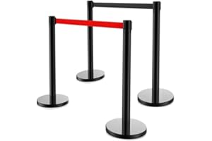 NOLDAR | Postes separadores con cinta retráctil de 3 METROS. Cinta extensible de seguridad. Catenarias para eventos, locales… Incluye 2 postes con base metálica estable. (Cinta de color ROJO)