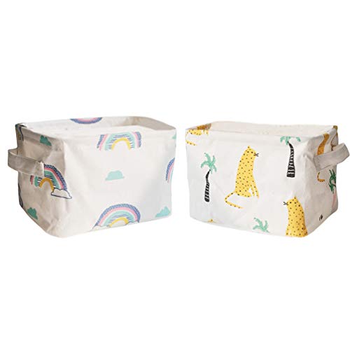 Preisvergleich Produktbild Inwagui 2er-Set Stoff Aufbewahrungskorb Kleine Faltbare Wasserdicht Aufbewahrungsbox für Accessoires, Spielzeug, Make up - Regenbogen & Leopard