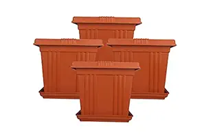 Halsey Square Flower Pots for Indoor/Outdoor/ Living Room/Bedroom Balcony (Pack of 4) Modern Design Durable Plastic Plant Pot for Gardening (with Plates, X-Large)