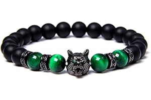 OADAA Save A Wolf Bracelet, Wolf Head Lava Rock Bracelet, Healing Crystal Stress Relief Anti Anxiety Energy Stone Beaded Bracelet, Healing Lava Bracelet for Men