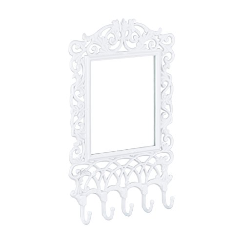 Relaxdays Wandgarderobe mit Spiegel, Gusseisen, 5 Haken, Antiker Landhausstil, HBT: ca. 52 x 34 x 12,5 cm, weiß - 2