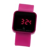 Touch Screen Digital LED Armbanduhr Uhr Silikon Damen Herren (Roserot)
