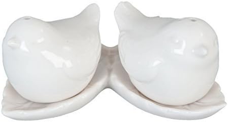 BIRDS ON LEAF WHITE CERAMIC SALT &amp; PEPPER SHAKER SET 9.5CM X 5CM X 5CM