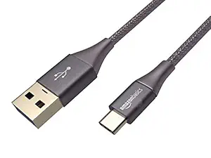 AmazonBasics Double Braided Nylon USB Type-C to Type-A 3.1 Gen 1 Cable, 3 Feet (0.9 Meters) - Dark Grey