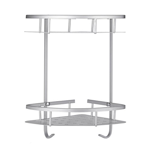 Eckregal Bad, 2 Etagen Kein Rost Aluminium Duschregal mit 2 Haken, 36 x 22 x 29 cm - 2
