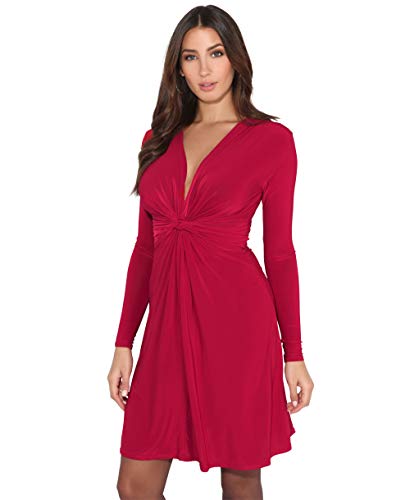 KRISP 9878-DK/RED-08, Vestido Mujer Talla Grande Boda Noche Manga Cóctel Fiesta Elástico, Rojo Oscuro (9878), 36