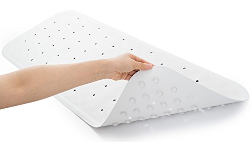 Benoku Badewannenmatte mit Saugnäpfen | aus Naturkautschuk | extra lang & rutschfest | Creme-weiß | 36 x 97cm | Badewanneneinlage und Duschmatte - 4
