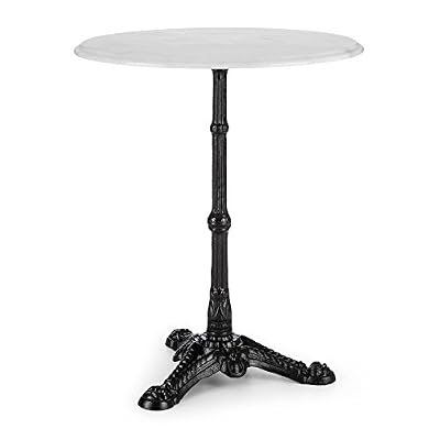 Blumfeldt Patras Table bistrot ronde en marbre • Plateau de table en marbre véritable poli • Support trépied solide en fonte • Style art nouveau avec pied de support en fonte décoré et plateau de table