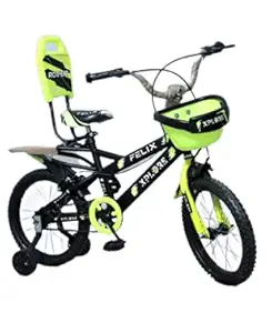 Felix Xplore 16X2.40 Double Seat Bicycle 14 Inch Fully Adjustable with Back Seat & Support for Boys and Girls 2 to 5 Years (Green)