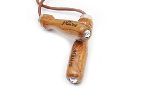 Massea Profi Leder Springseil mit Holzgriffen, Kugellager, Gewichte, einstellbares Seil - 3