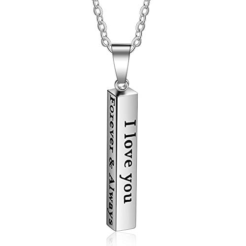 Lam Hub Fong Personalizado Grabado Gratis de Acero Inoxidable de 4 Lados Barra de Colgante Collar de Barra Vertical para Mujeres Hombres Colgantes para Parejas (Plata)