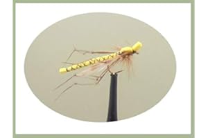 TROUTFLIES UK DRY FLIES Skinny Foam Yellow Daddy Long Legs Fishing Flies, 6 pack, size 10, for fly fishing