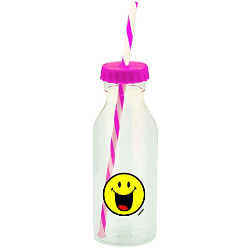 Zak! Designs Drinking Bottle Smiley Happy 550ml in Clear/Pink, 15 x 8 x 8 cm Zak! Designs Drinking Bottle Smiley Happy 550ml in Clear/Pink, 15 x 8 x 8 cm