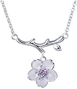 Mother's Day Gifts Necklace Chain 18" With 925 Sterling Silver Pendant Necklaces Flower Cherry Blossom for Girls Women Puple Cubic Zirconia