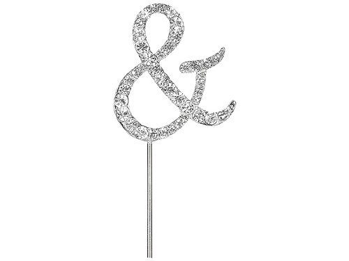 Diamant-Buchstabe -&- am Silberstab, 4,5 cm, Tortendeko Tortenstick Bonbonierendeko