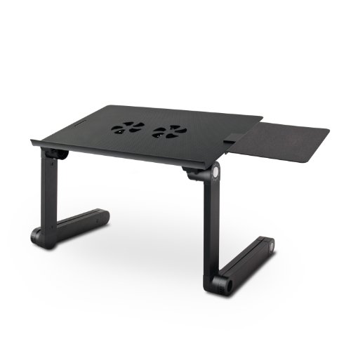 eSmart Germany Notebooktisch „NOKI“ mit Lüfter Schwarz Maße Arbeitsfläche / Mausablage 420mmx265mm / 150mmx160mm Höhe 45mm-480 mm Breite inklusive Füße 487mm - 6