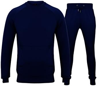 New Men's Plain Round Neck jogging suit Full Tracksuit Stretchable Top and Bottom (Medium, Navy)
