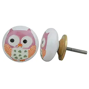 4 Pieces Drawer Hardware | Ceramic Drawer Pull Screws | White Kitchen Door Handles | Owl Flat Kitchen Cabinets Knobs | 3.81 cm Knobs